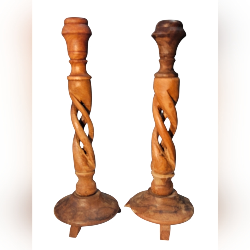 Vintage 9" Rustic Handmade Wooden Candle Holders